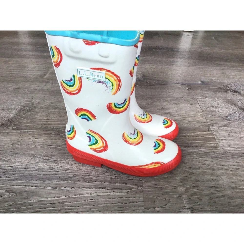 L.L. Bean Girls Youth Rainbow Non-Slip Rain Boots Size 13 Red White Multicolor